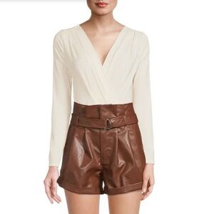 Brown High-Waisted Faux Leather Shorts